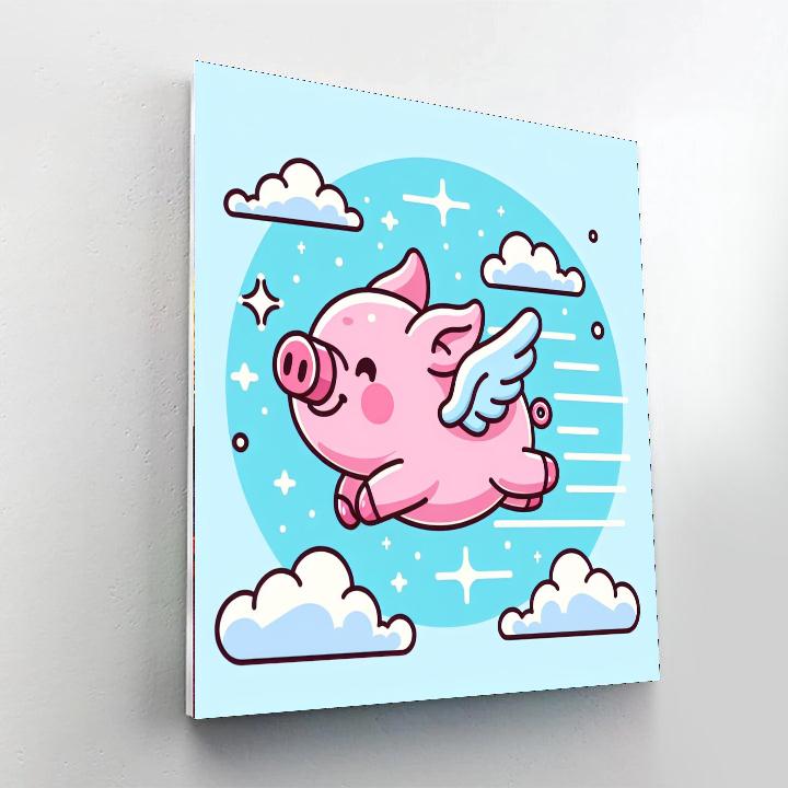 Funny Flying Pig Painting Number Kit