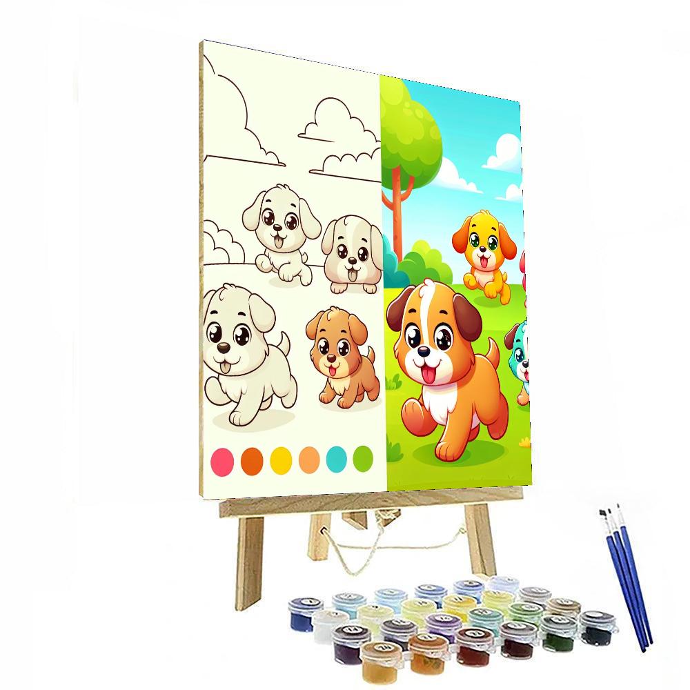 Playful Puppies' Park Painting Number Kit