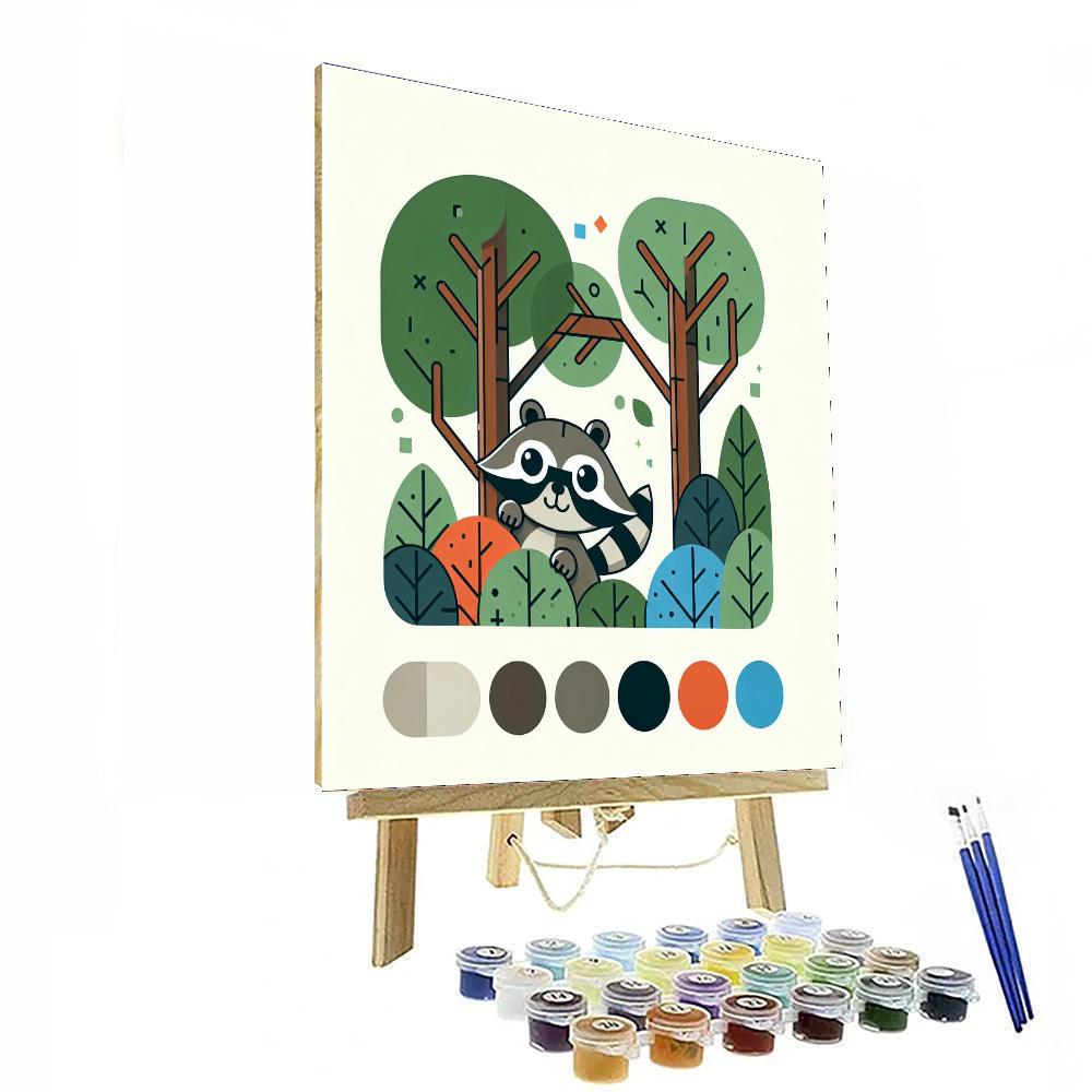 Mischievous Raccoon Forest Painting Number Kit