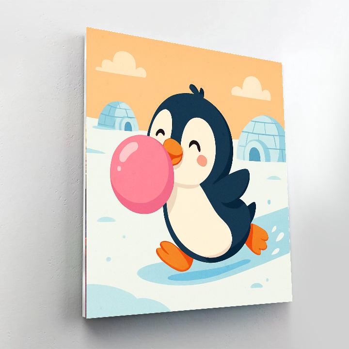 Bubbly Bubblegum Penguin Paint By Numbers Art
