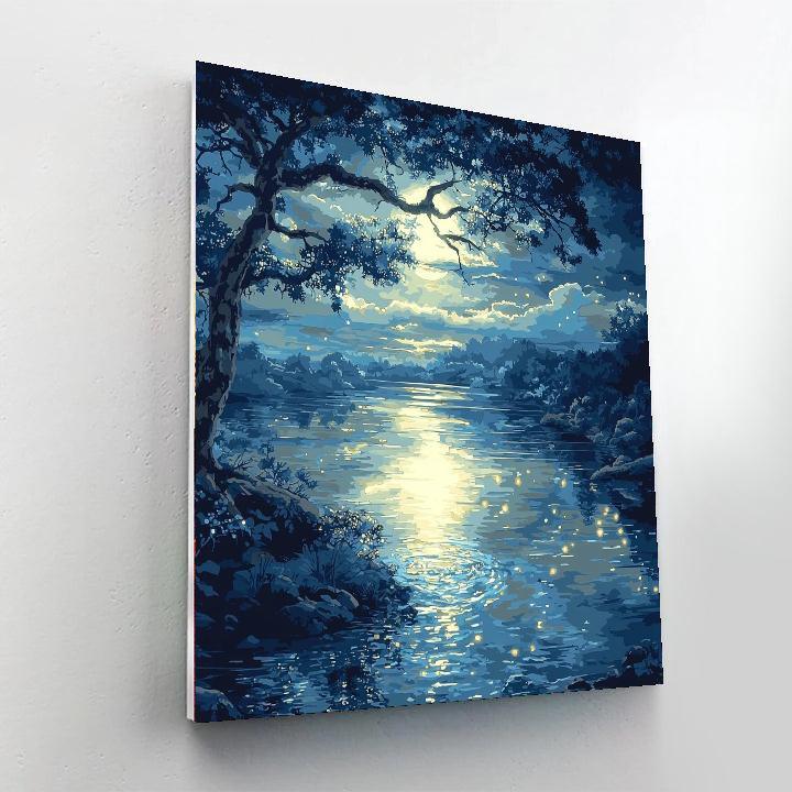 Hiroshige Inspired Reflections Of The Moonlit River  Paint By Color