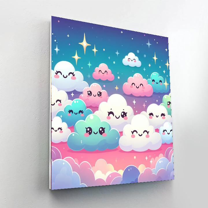 Whimsical Clouds And Stars Paint By Color