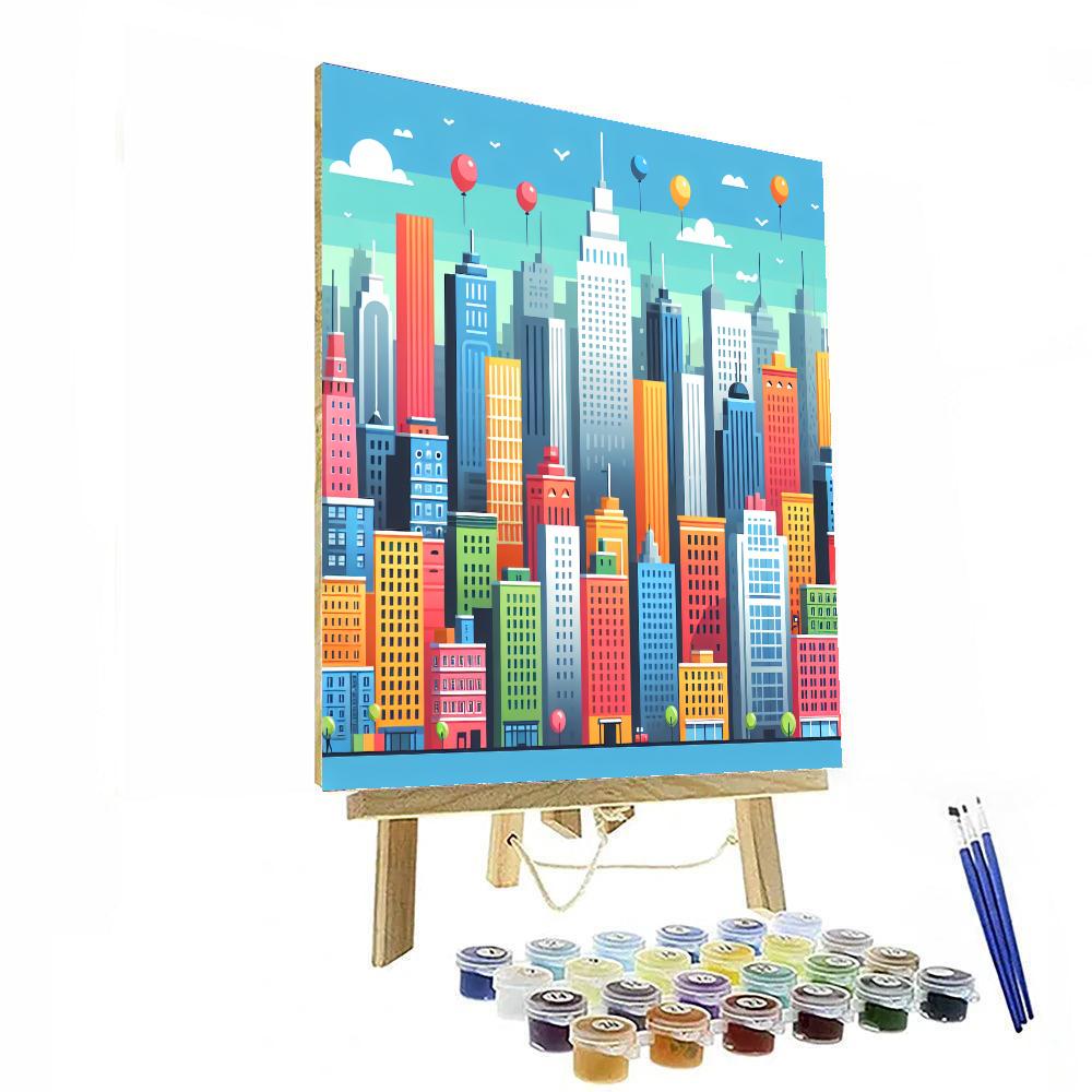 Cheerful City Skyline Painting By Numbers Kit