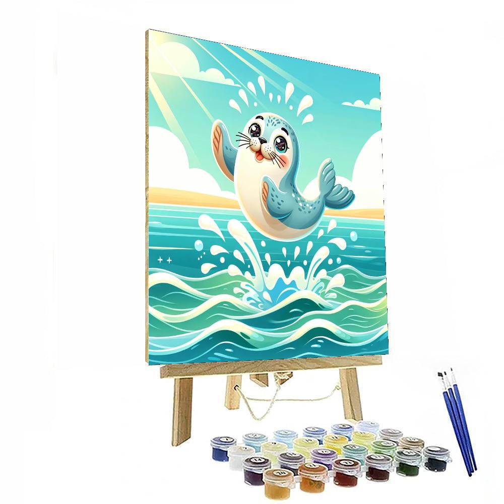 Playful Seal Splash Paint By Numbers Art