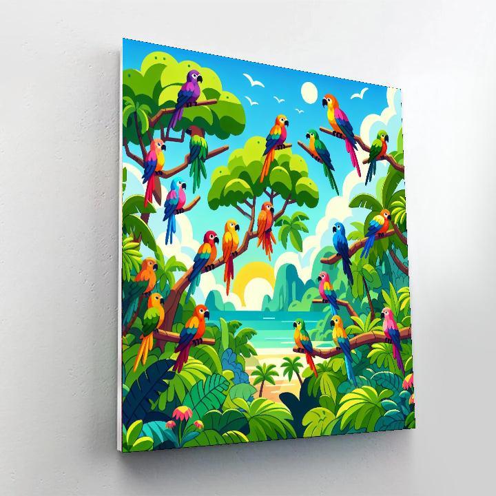Island Paradise With Tropical Birds Painting By Numbers Kit