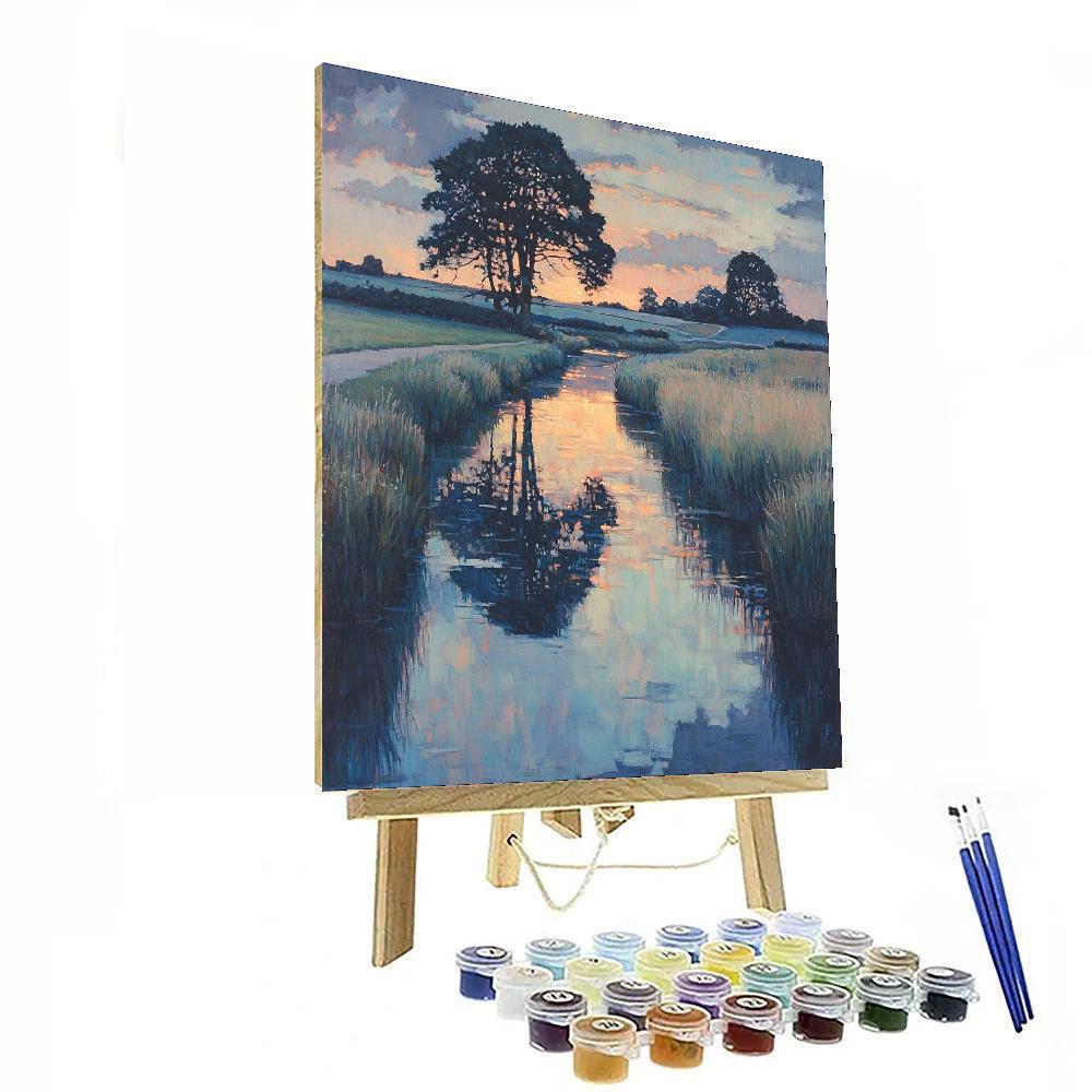 John Constable Inspired Tranquil Reflections At Dusk  Number Painting