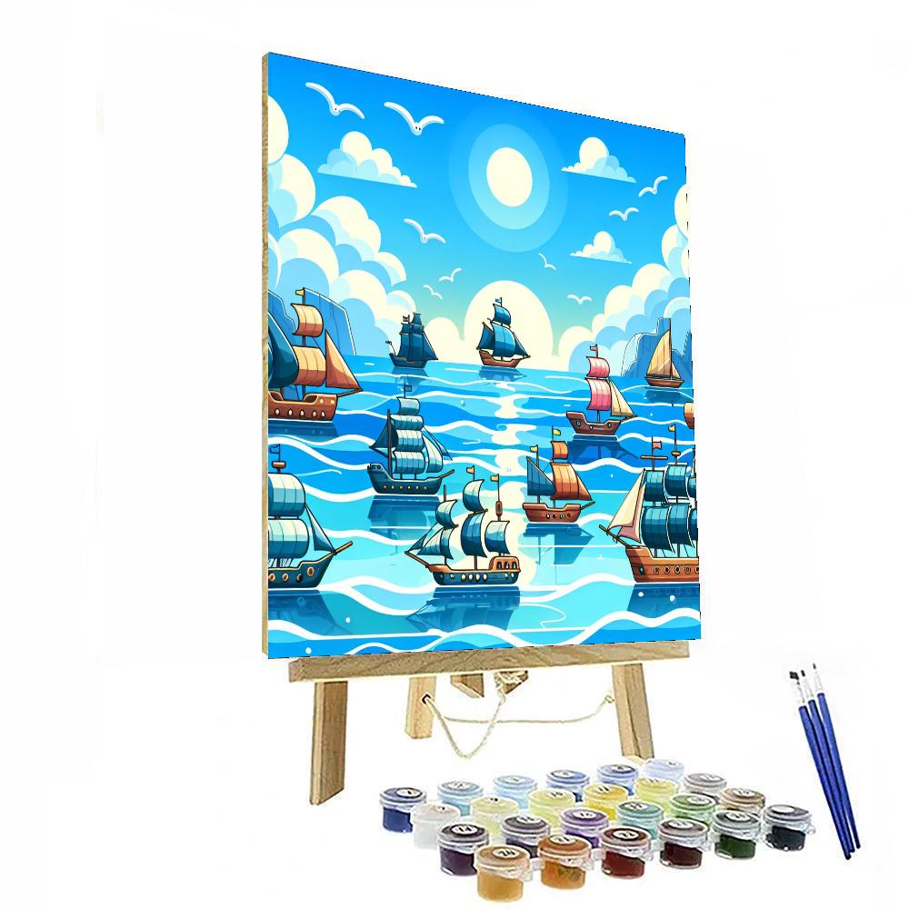 Sailing Ships At Sea Painting Number Kit