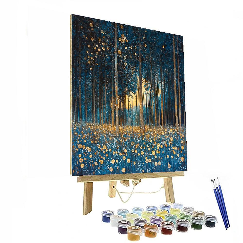Gustav Klimt Inspired Forest Symphony In Blue  Number Painting