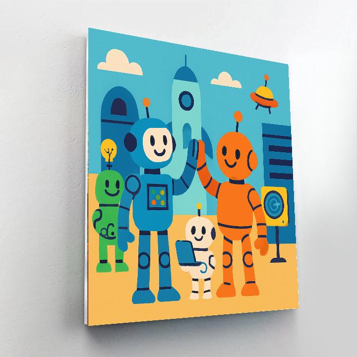 Playful Robot Companions Paint By Color