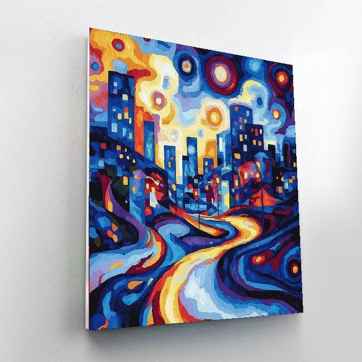 Kandinsky Inspired Whimsical City Nights  DIY Paint By Numbers