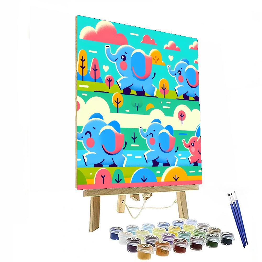 Playful Parade Of Elephants Painting By Numbers Kit
