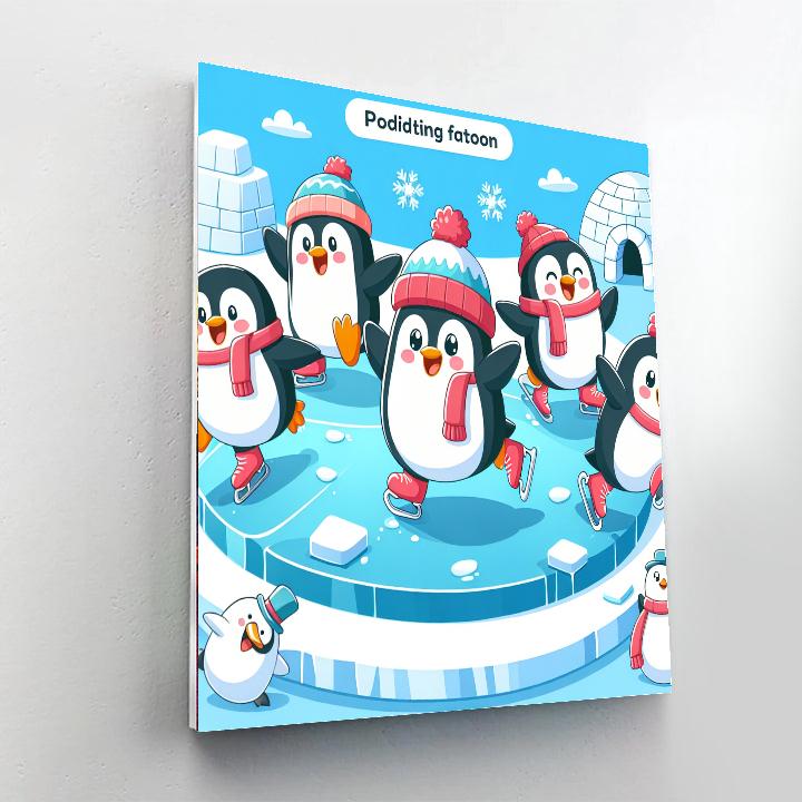 Winter Wonderland With Skating Penguins Paint By Numbers Kits