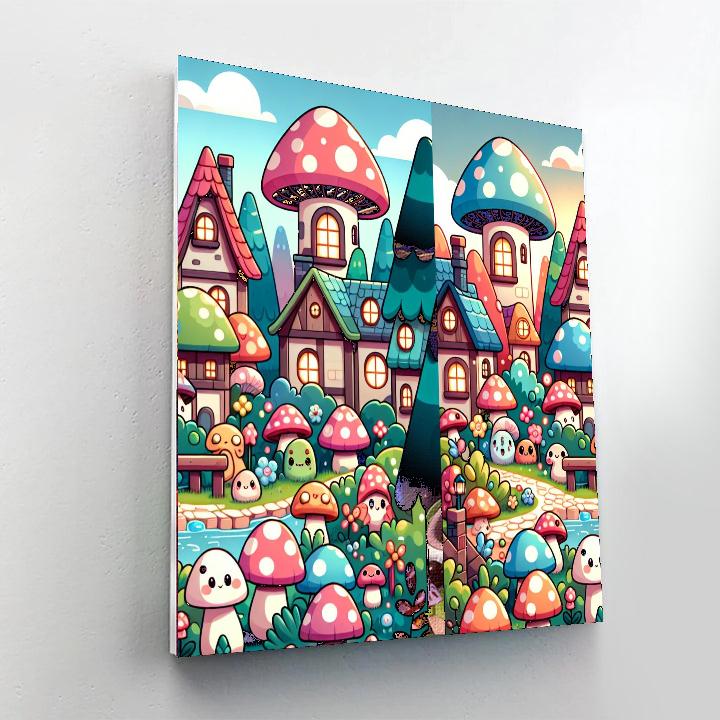 Mystical Mushroom Village Number Painting