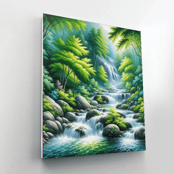 Cascading Mountain Stream Number Painting