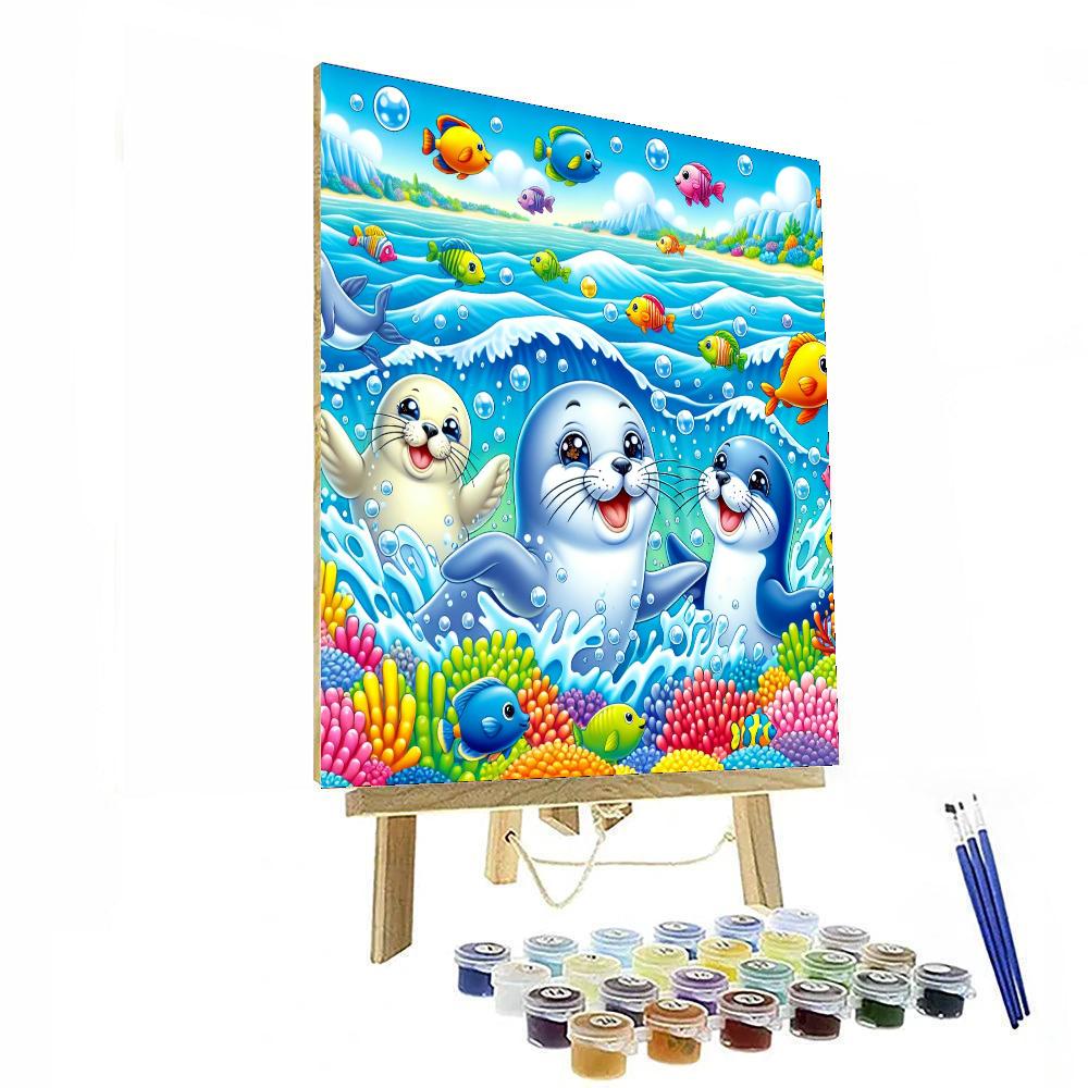 Playful Seals Paint By Numbers Art
