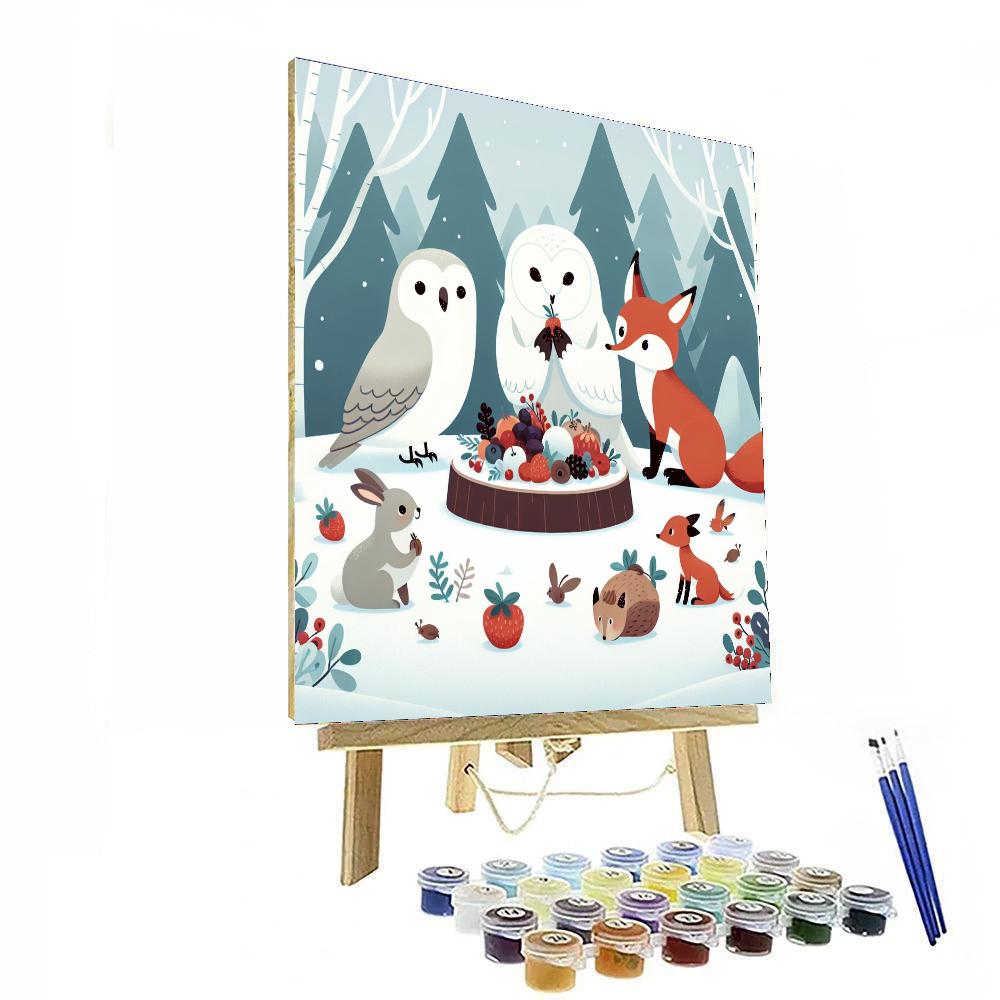 Snowy Owl's Forest Feast Paint By Numbers Art