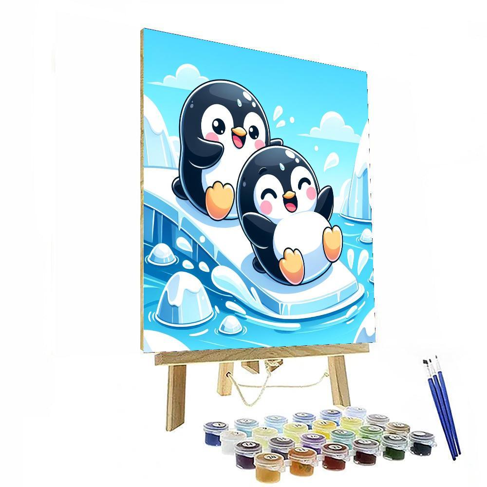 Charming Penguins On Ice Paint By Numbers