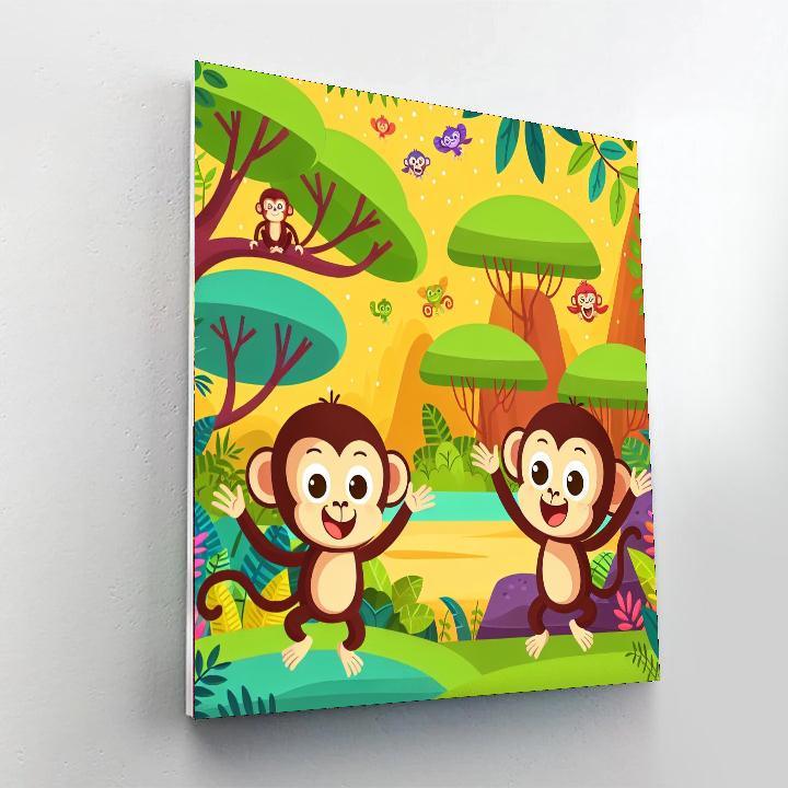 Jungle Adventure With Monkeys Paint By Numbers Art