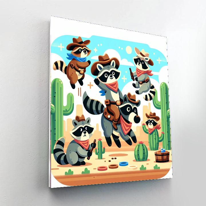 Wild West Raccoon Rodeo Painting Number Kit