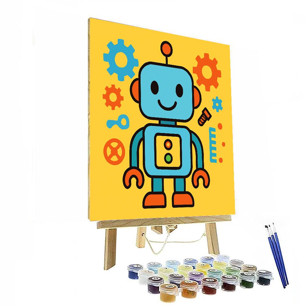 Friendly Robots & Gears Paint By Numbers Art