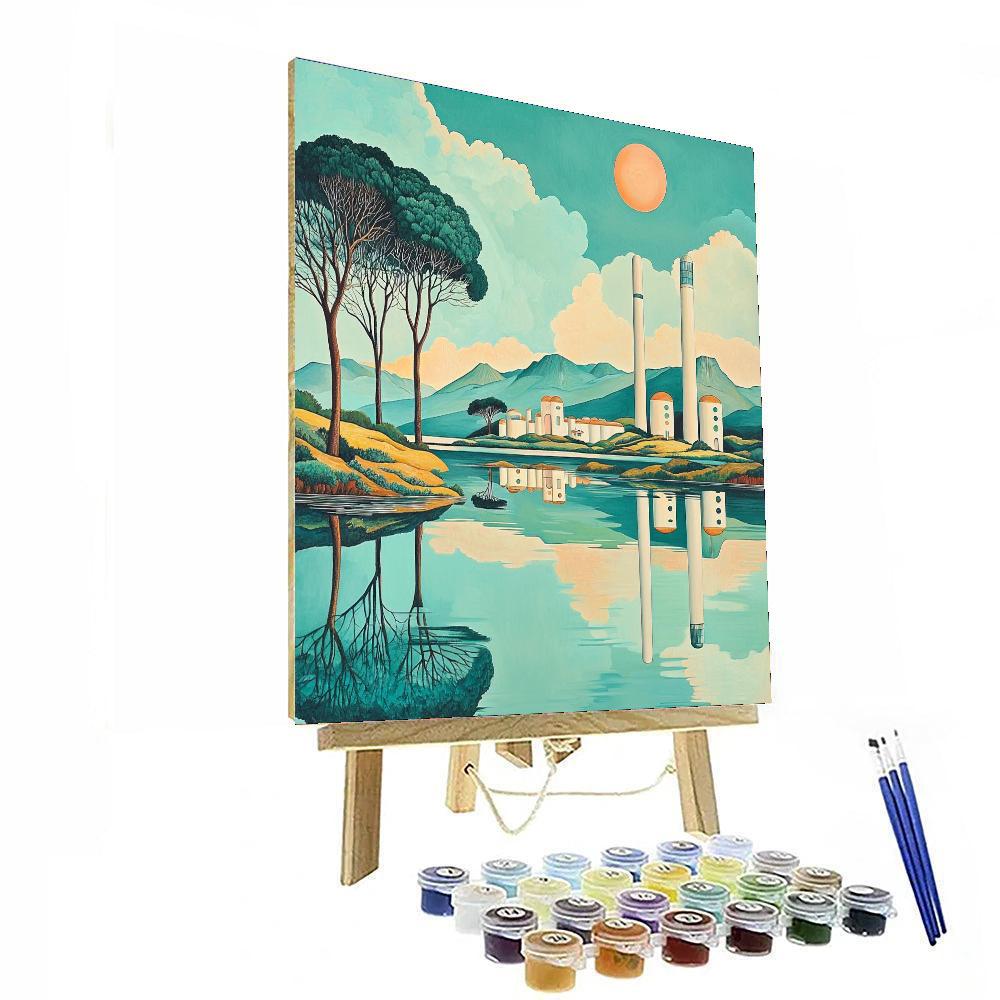 Giorgio De Chirico Inspired Futuristic Oasis  Number Painting