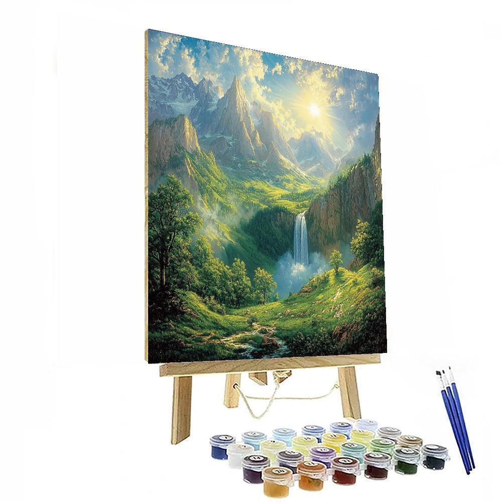 Albert Bierstadt Inspired Cascading Mountain Views  Number Painting