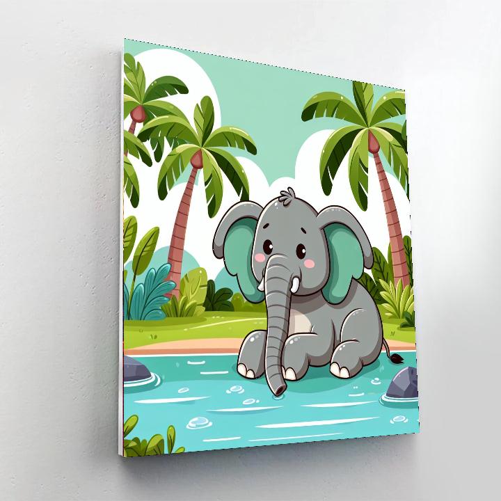 Elephant's Emerald Oasis Number Painting