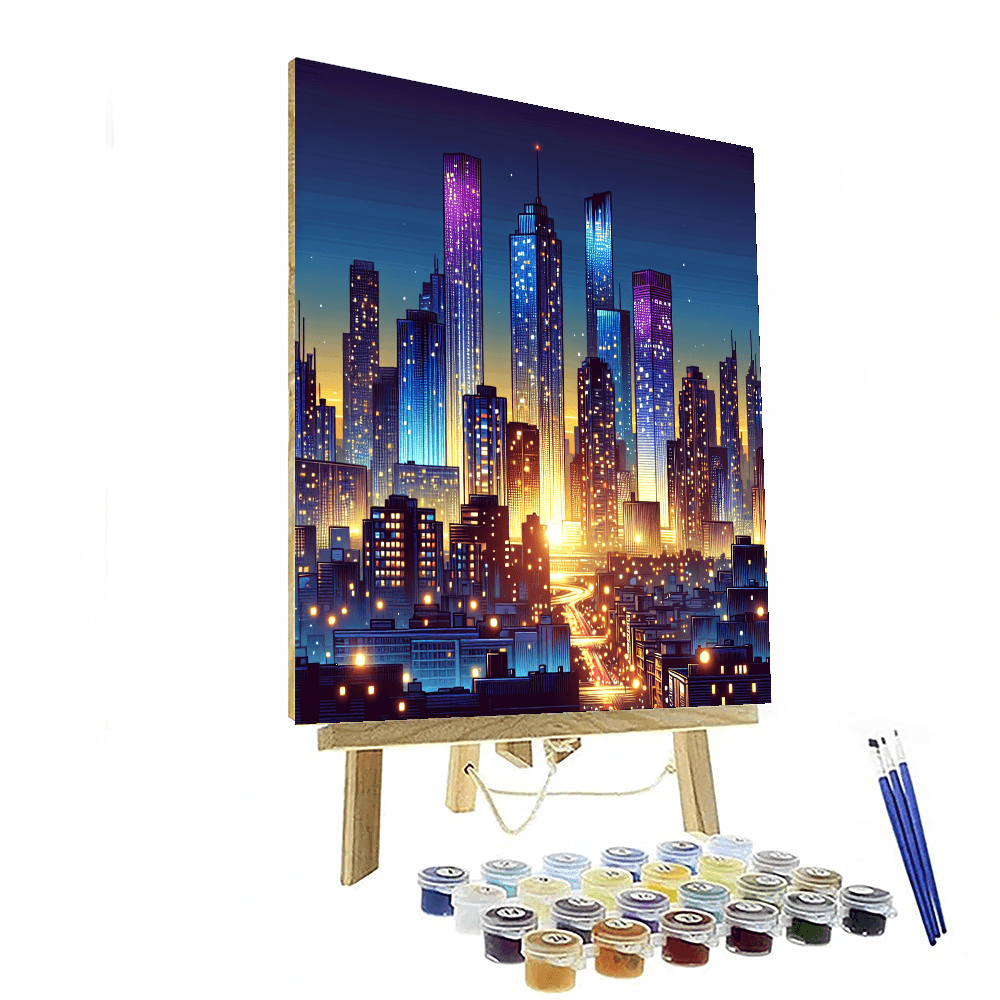 Bright Cityscape At Dusk Painting Number Kit