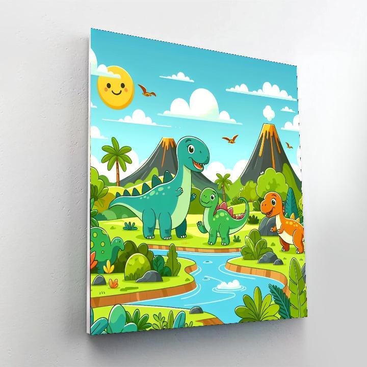 Dinosaurs Roam The Land Number Painting