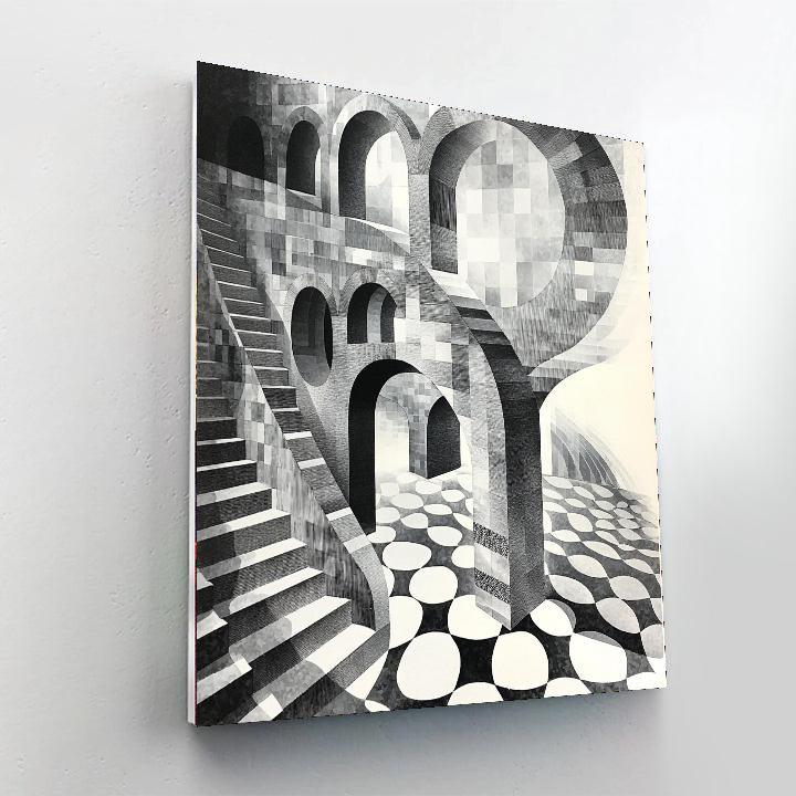 M.C. Escher Inspired Geometric Reverie  Number Painting