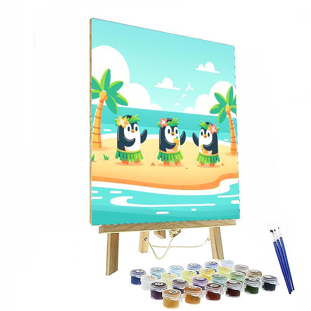 Happy Hula Penguins Paint By Numbers Art