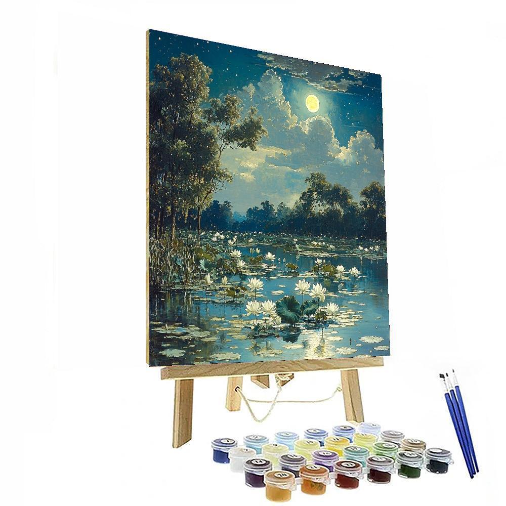 Nandalal Bose Inspired Moonlit Melody Of The Lotus  Painting Number Kit