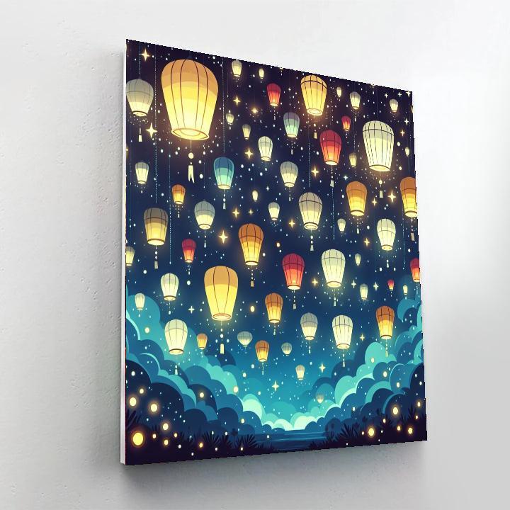 Glowing Lanterns On A Starry Night DIY Paint By Numbers