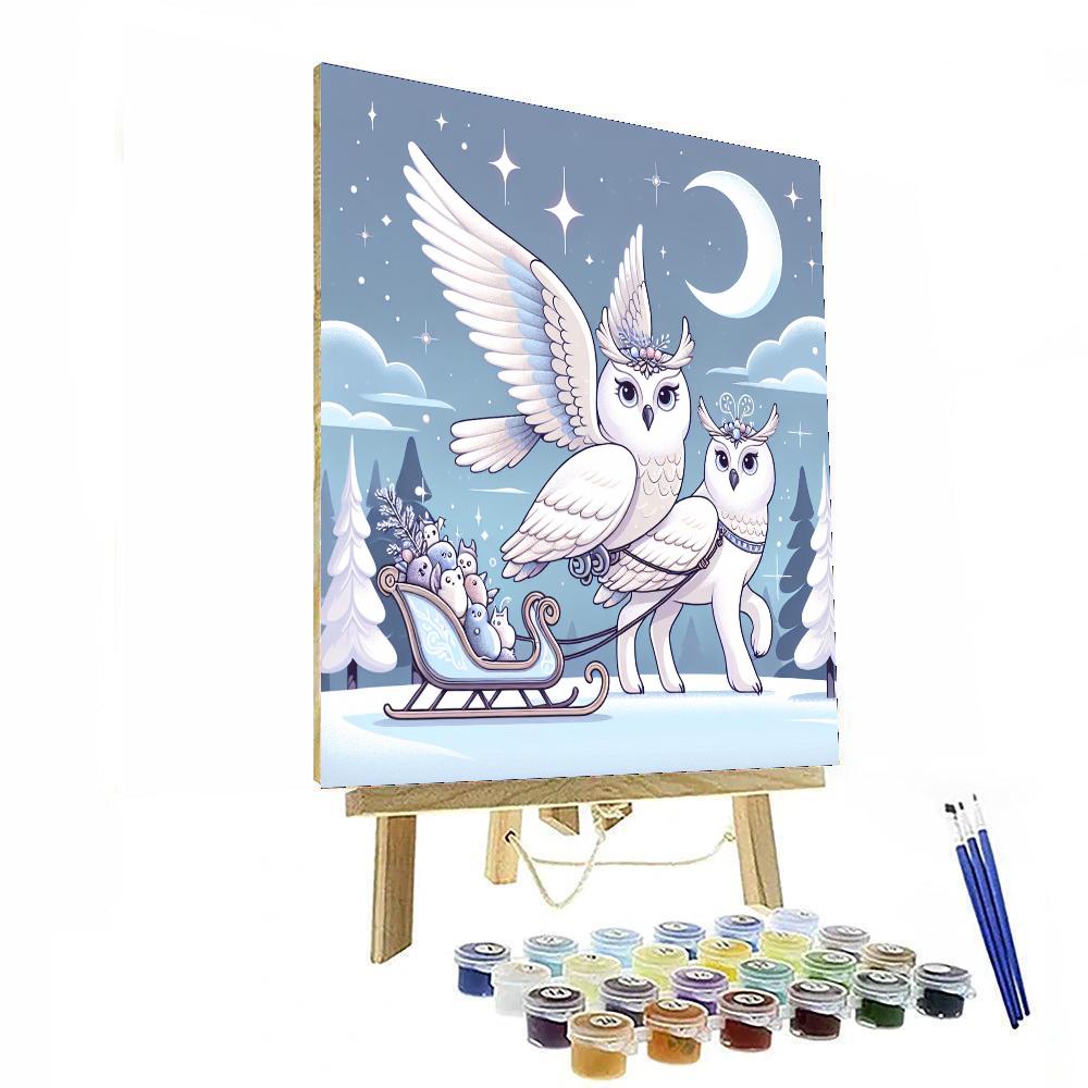 Snowy Owl Sleigh Ride Number Painting