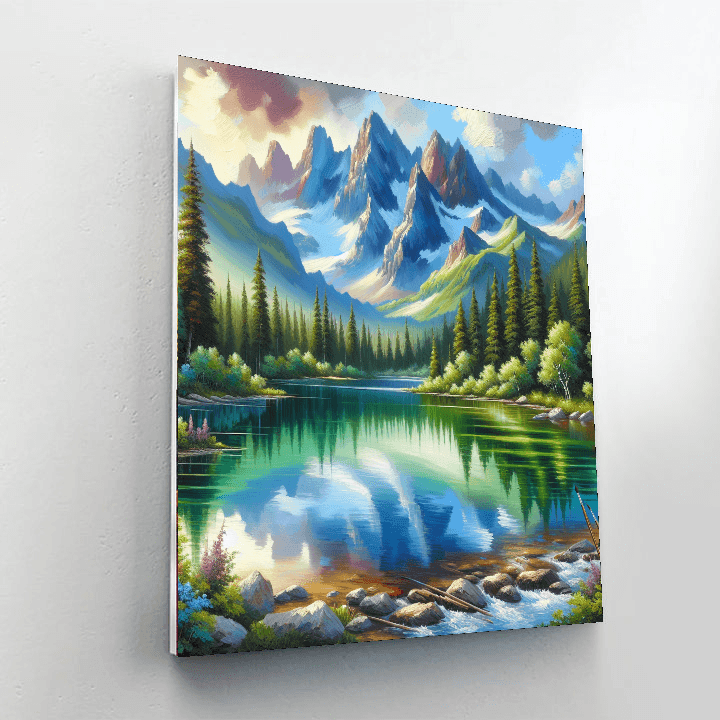 Serene Mountain Lake Reflection Number Painting