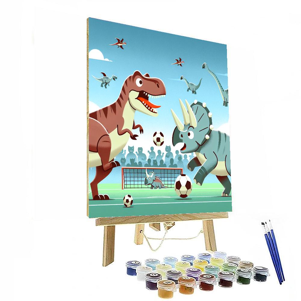 Dinosaur Soccer Showdown Paint By Numbers Art