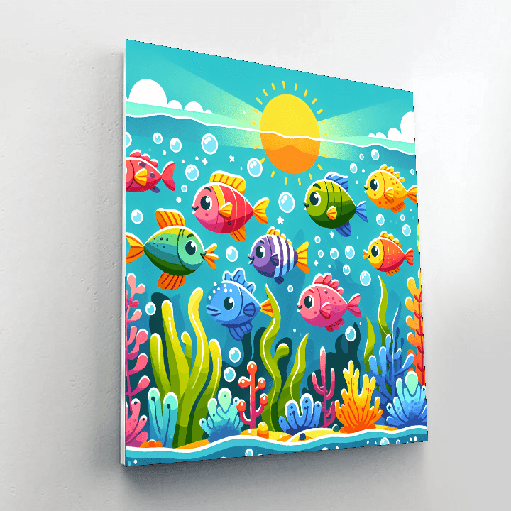 Cheerful School Of Fish Number Painting