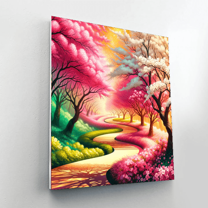 Bright Cherry Blossom Path Paint By Numbers Art