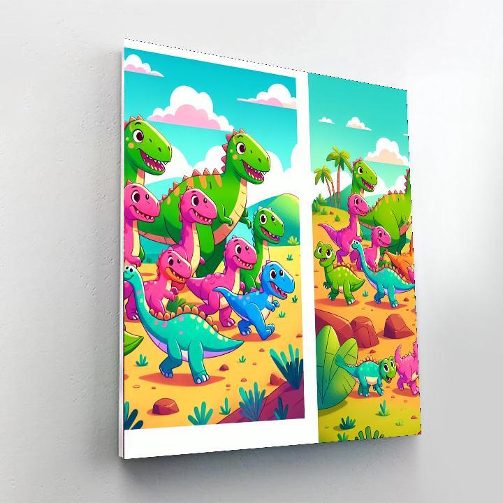 Happy Dinosaur Parade Paint By Numbers Art