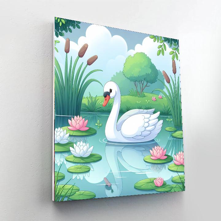 Swan's Serene Pond Number Painting