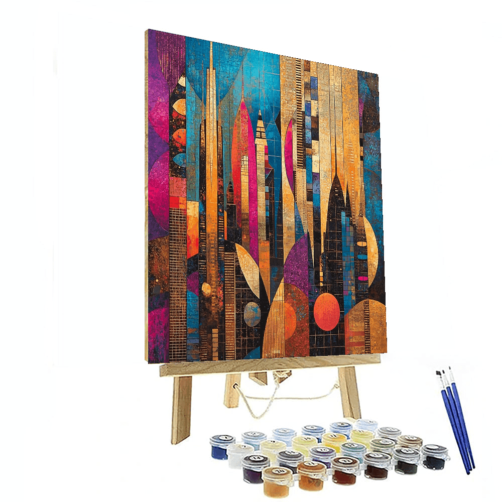 Futuristic Mid-century Style Inspired Retro-Futuristic Skyline  Paint By Numbers Kits