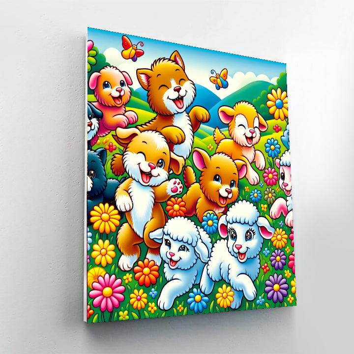 Bouncing Baby Animals Paint By Numbers Art
