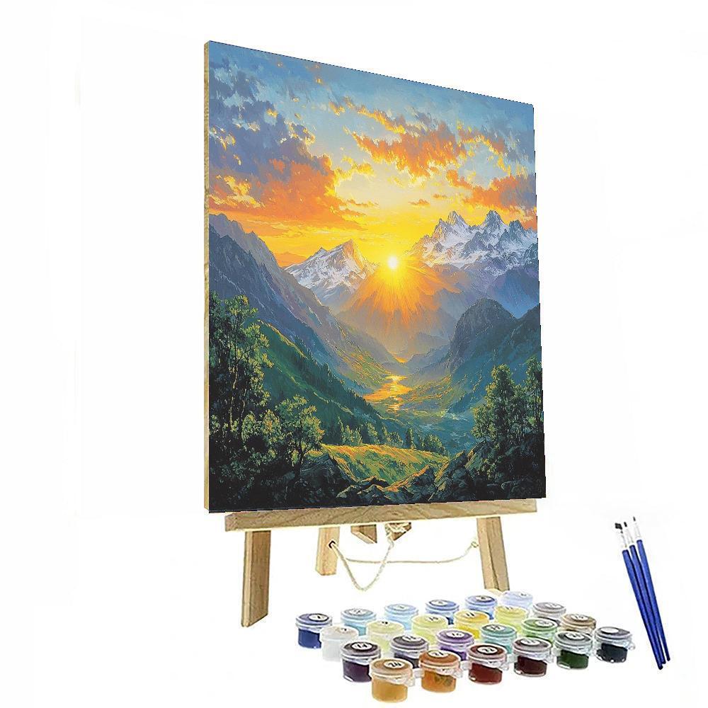 Albert Bierstadt Inspired Silent Alpine Sunrise  Number Painting