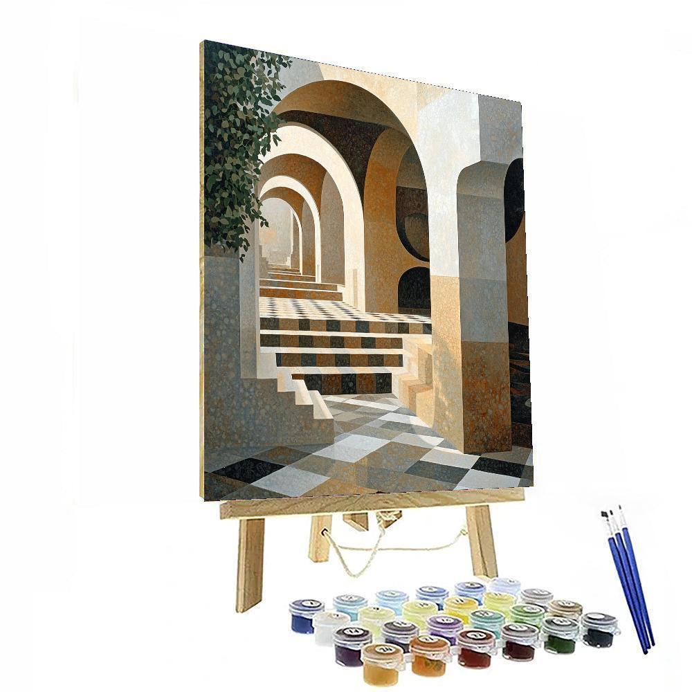 M.C. Escher Inspired Architectural Dreamscape  Number Painting