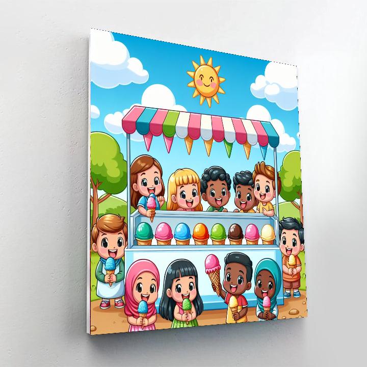 Cheerful Ice Cream Stand Numbered Painting Kits