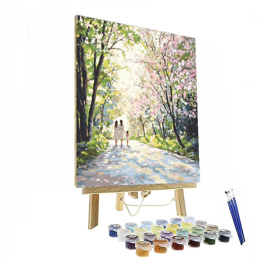 Mothers Under Cherry Blossoms Painting Number Kit