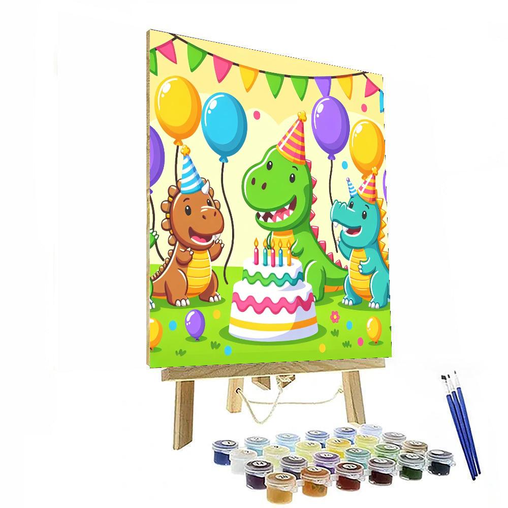 Doodle Dinosaur Party Paint By Numbers Art