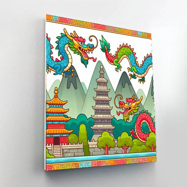 Ancient China With Dragons And Pagodas Paint By Number