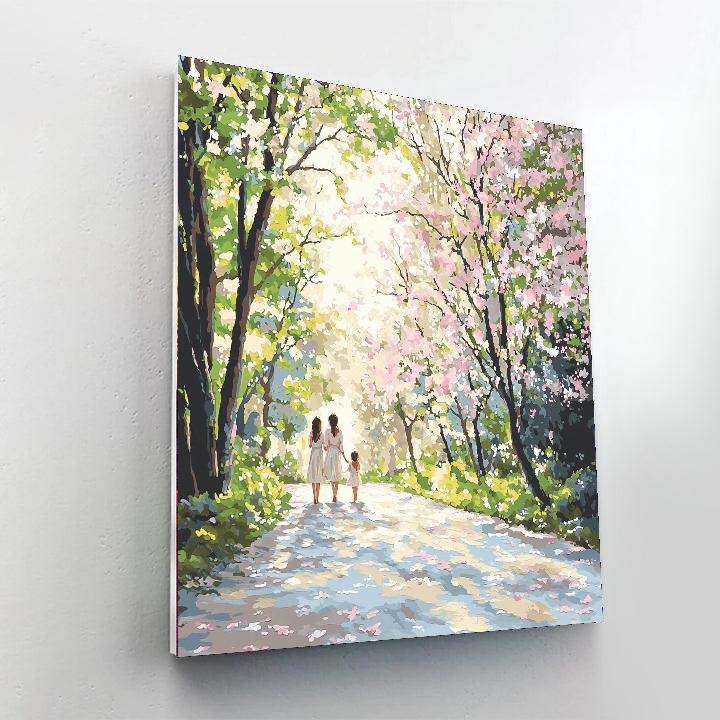 Mothers Under Cherry Blossoms Painting Number Kit