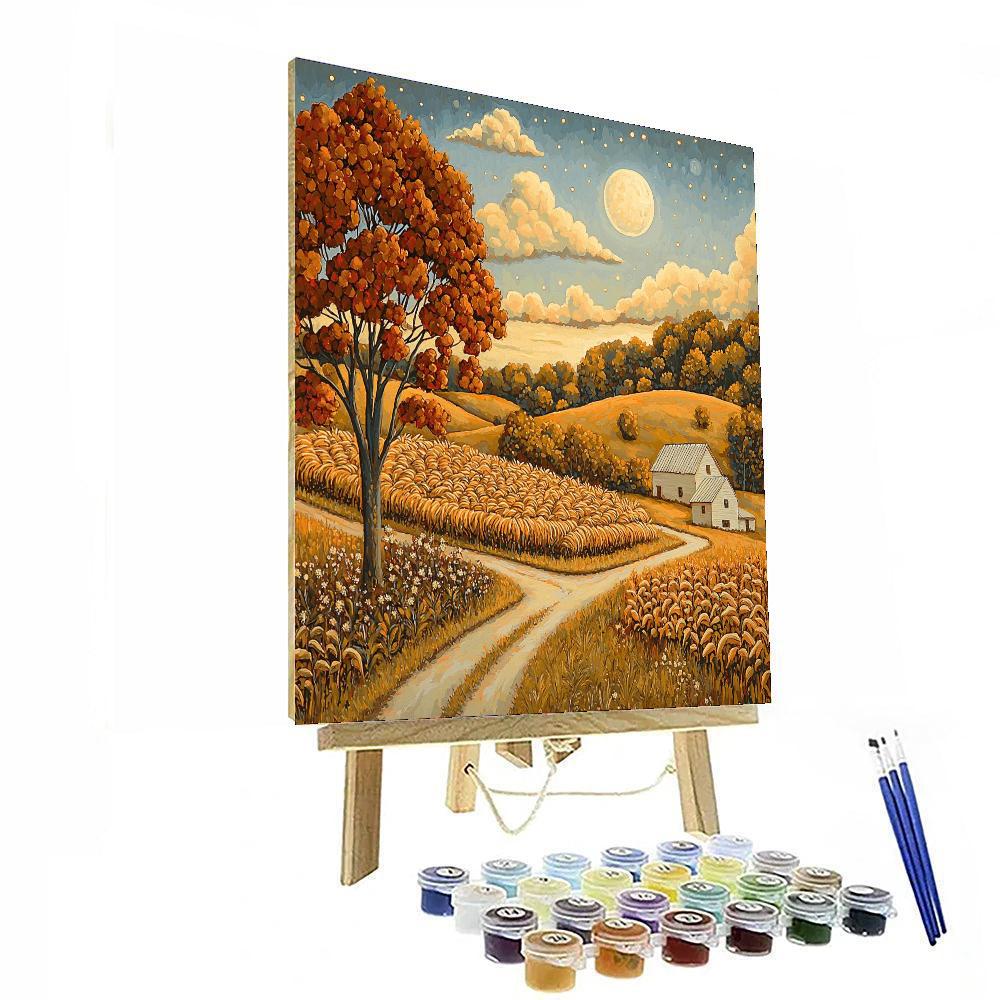 Grant Wood Inspired Bountiful Harvest Moon  Number Painting